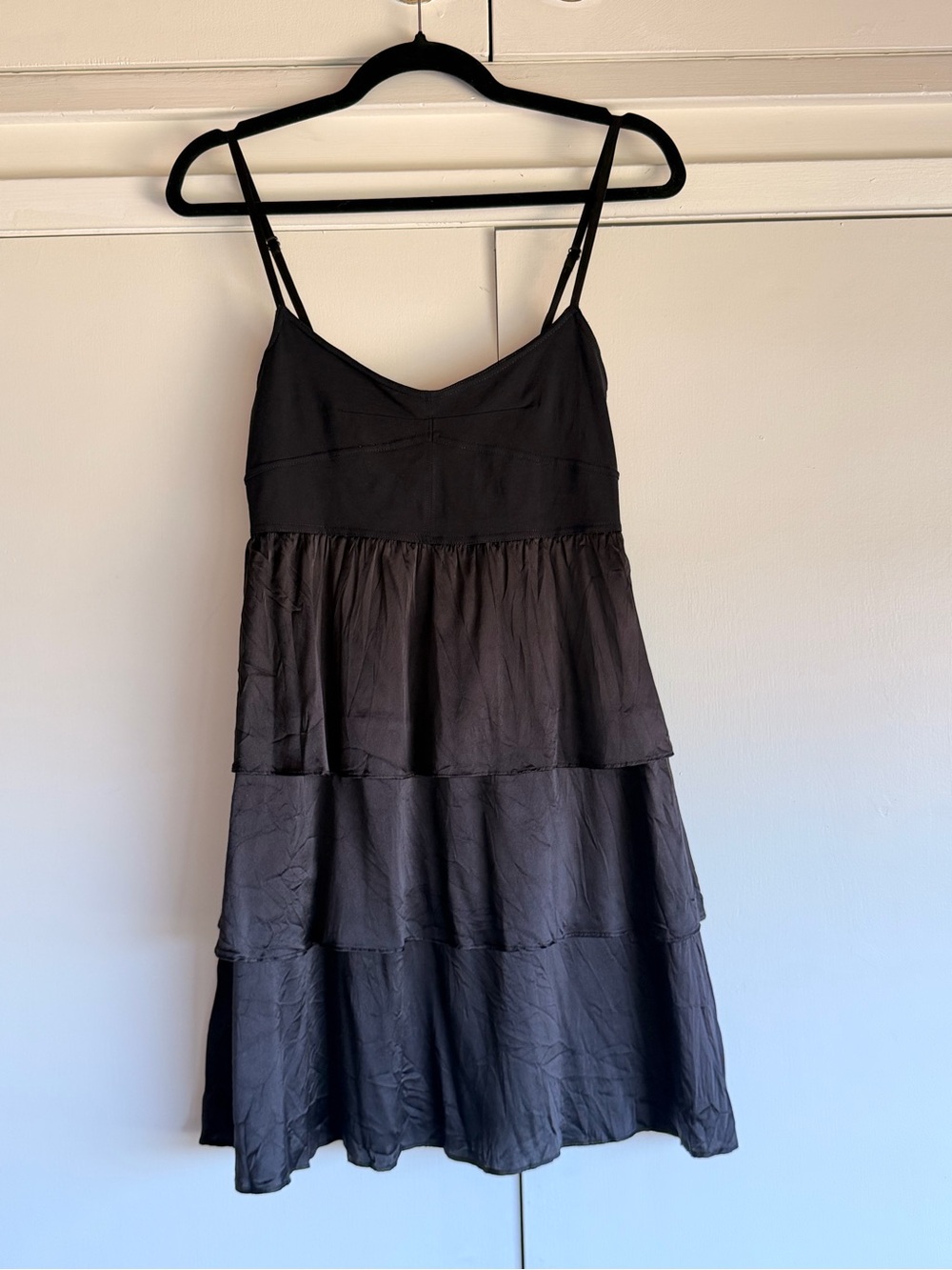 Theory Black Tiered Silk Slip Dress Medium